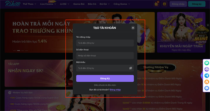 Hướng dẫn đăng ký game Rik88 chi tiết
